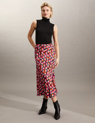 

JAEGER Womens Midi-Schlupfrock aus reiner Seide mit Blumenmuster - Pink Mix, Pink Mix