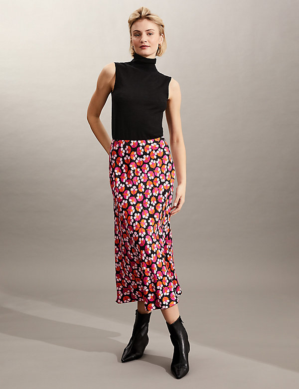 Pure Silk Floral Midi Slip Skirt - PE