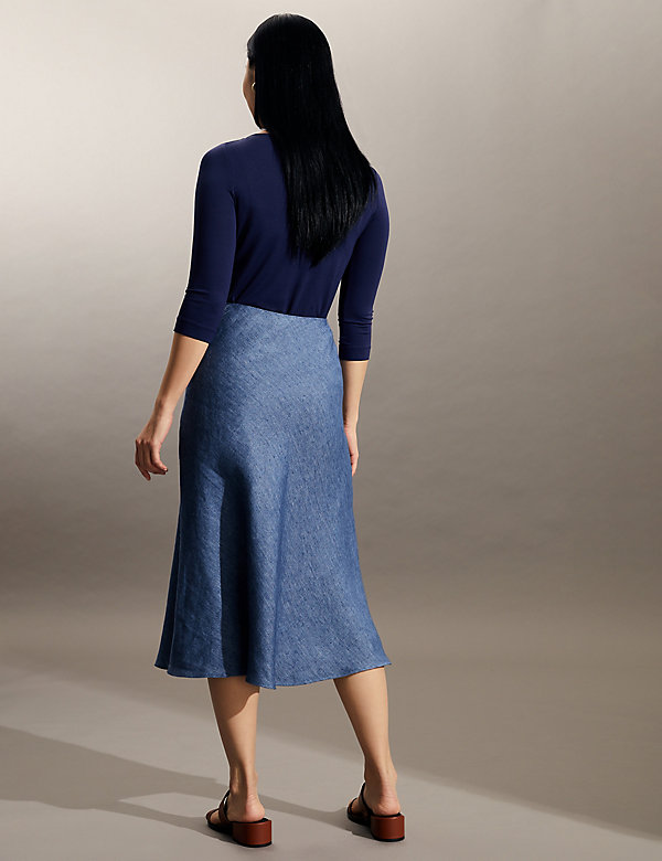 Pure Linen Midi Skirt - HR