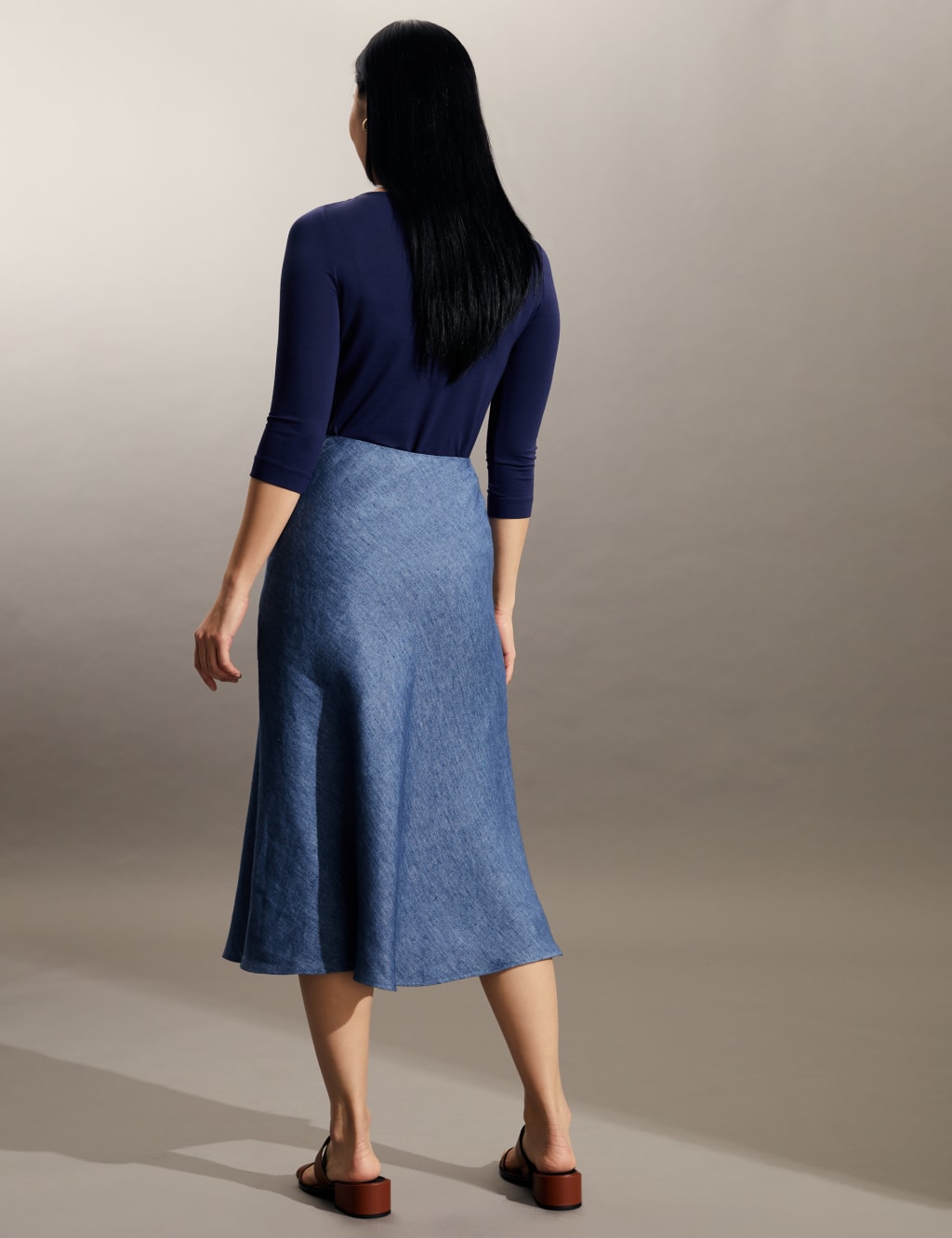 Pure Linen Midi Skater Skirt image 4