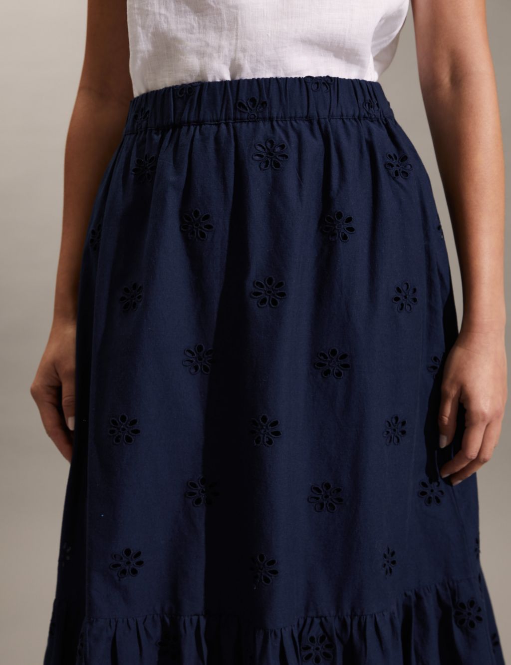 Pure Cotton Broderie Midi Tiered Skirt image 4
