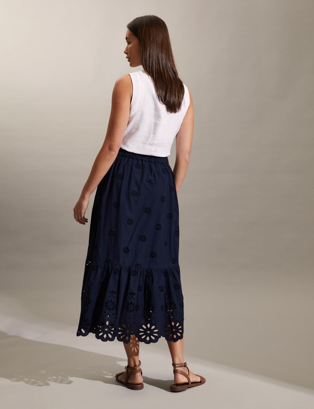 Pure Cotton Broderie Midi Tiered Skirt image 5