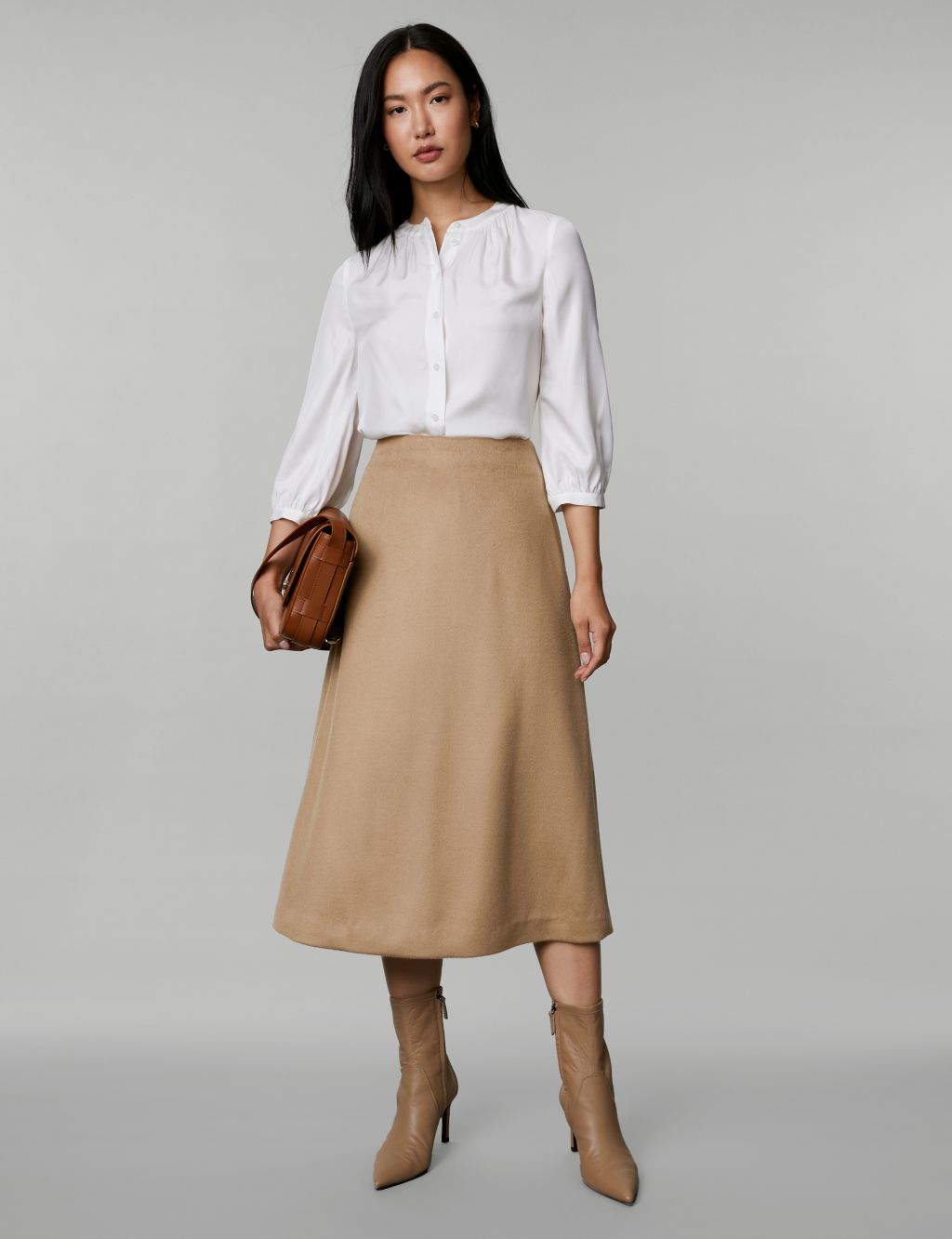 Pure Wool Midi A-Line Skirt image 1