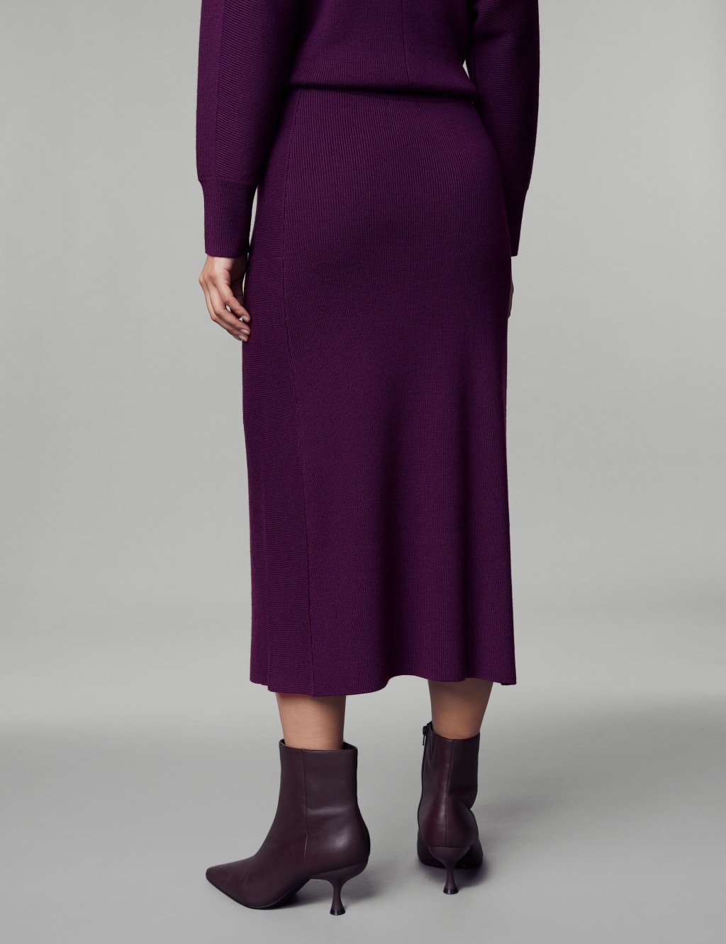 Merino Wool Rich Ribbed Midi A-Line Skirt image 5