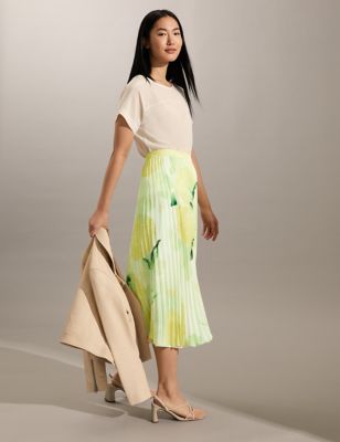

JAEGER Womens Floral Pleated Midi Skirt - Yellow Mix, Yellow Mix