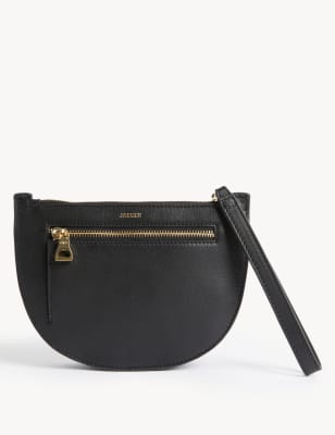 

JAEGER Womens Leather Zip Detail Clutch Bag - Black, Black