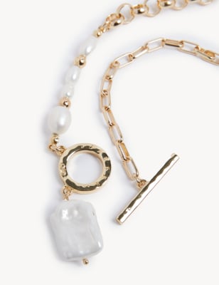 

JAEGER Womens Gold Tone Pearl T-Bar Chain Necklace, Gold