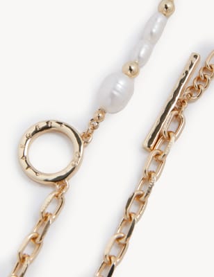 

JAEGER Womens Goldton-Kettenarmband mit T-Verschluss und Perlen, Gold