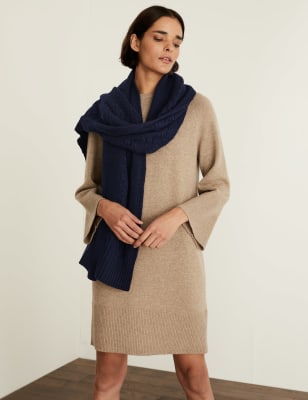 

JAEGER Womens Strickschal aus reiner Wolle - Marineblau, Marineblau
