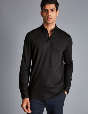 Charles Tyrwhitt Mens Pure Cotton Jersey Polo Shirt - Black, Black