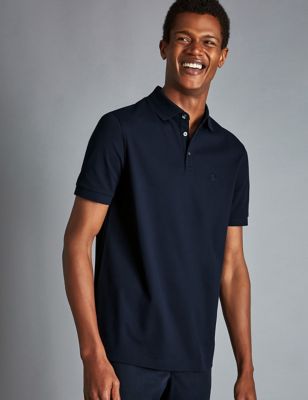Charles Tyrwhitt Men's Cotton Rich Pique Polo Shirt - Navy, Navy,White,Blue,Black,Indigo,Grey