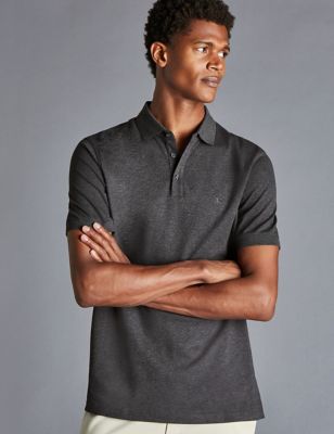 Charles Tyrwhitt Men's Cotton Rich Pique Polo Shirt - Grey, Grey