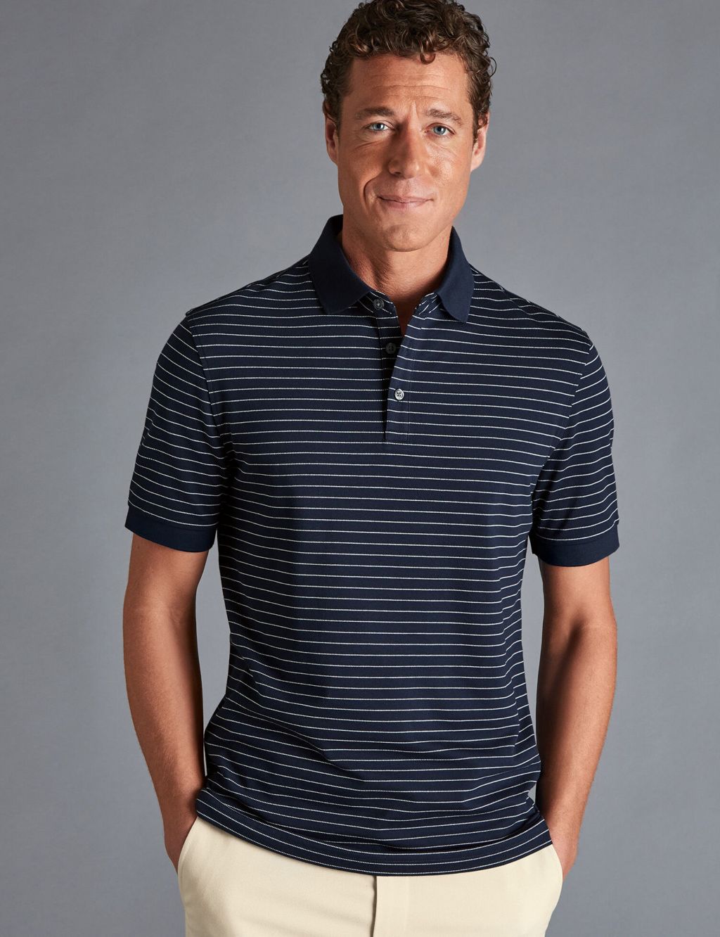 Cotton Rich Striped Pique Polo Shirt image 1