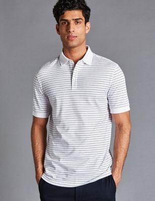 Charles Tyrwhitt Men's Cotton Rich Striped Pique Polo Shirt - M - White, White,Blue