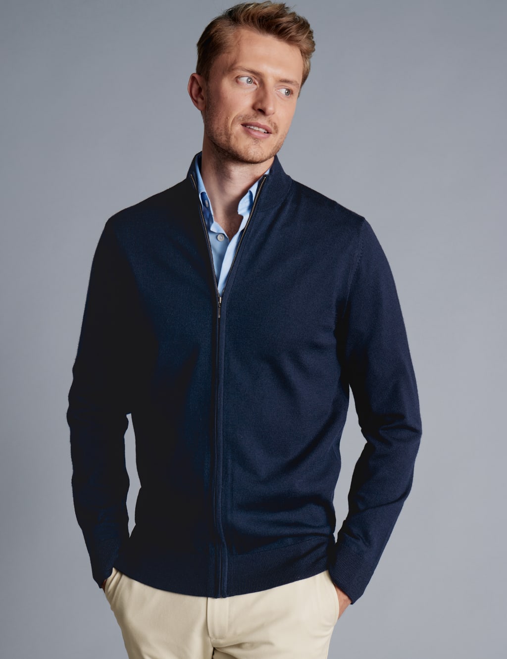 Pure Extra Fine Merino Wool Zip Up Cardigan image 1