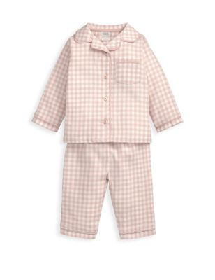 Mamas & Papas Girls Pink Check Woven Pyjamas (6 Mths-3 yrs) - 12-18, Pink