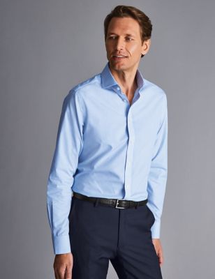Charles Tyrwhitt Mens Slim Fit Non Iron Pure Cotton Striped Shirt - 15.534 - Blue, Blue