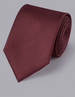 Charles Tyrwhitt Men's Textured Pure Silk Tie, Red