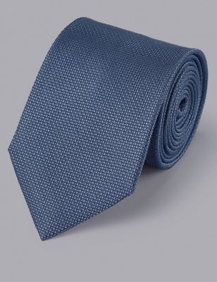 Charles Tyrwhitt Mens Textured Pure Silk Tie - Blue, Blue
