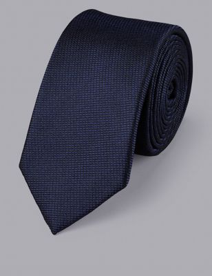 Charles Tyrwhitt Mens Slim Textured Pure Silk Tie - Blue, Blue