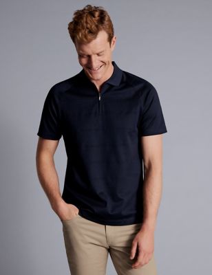 Charles Tyrwhitt Men's Pure Cotton Textured Half Zip Polo Shirt - Navy, Navy,Silver