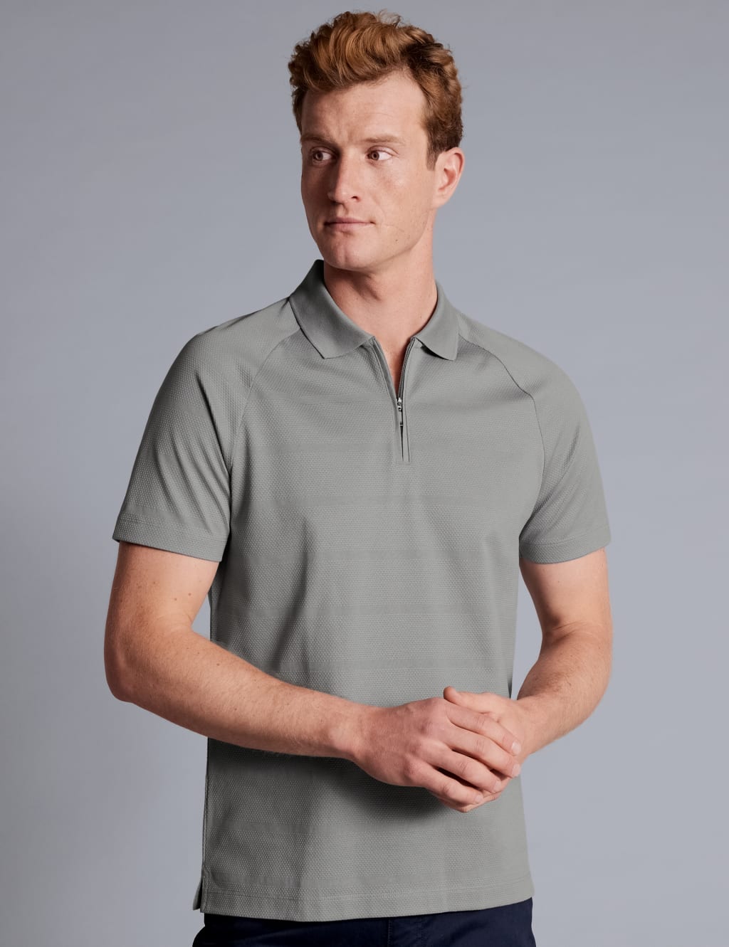 Pure Cotton Textured Half Zip Polo Shirt