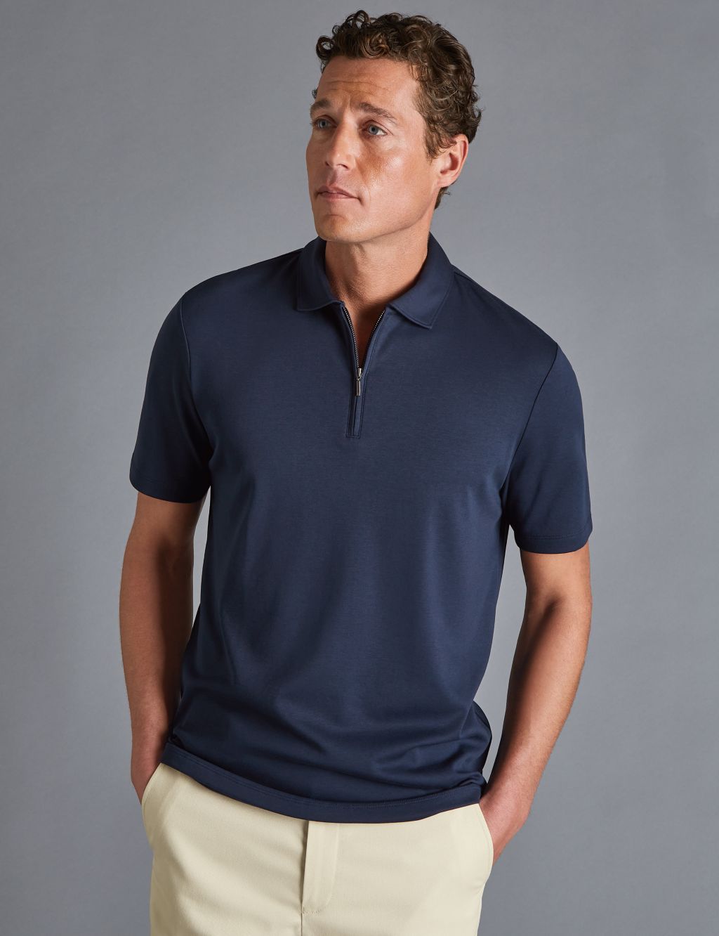 Pure Cotton Jersey Half Zip Polo Shirt image 1