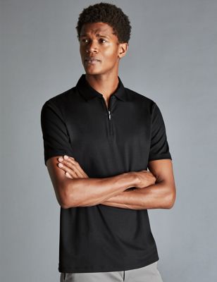 Charles Tyrwhitt Men's Pure Cotton Jersey Half Zip Polo Shirt - M - Black, Black,Navy,White