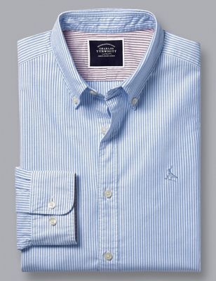 Charles Tyrwhitt Men's Slim Fit Pure Cotton Striped Oxford Shirt - Blue, Blue