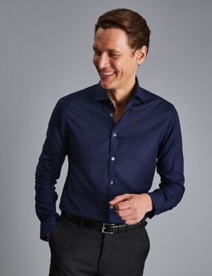 Charles Tyrwhitt Men's Slim Fit Non Iron Pure Cotton Twill Shirt - 1533 - Navy, Navy,Pink,Blue,White