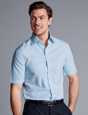 Charles Tyrwhitt Men's Slim Fit Non Iron Pure Cotton Shirt - 14.5 - Blue, Blue,White