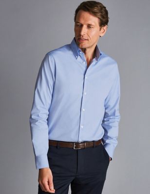 Charles Tyrwhitt Men's Slim Fit Non Iron Pure Cotton Oxford Shirt - 1735 - Blue, Blue,White