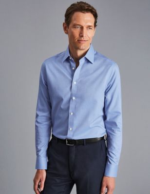 Charles Tyrwhitt Men's Slim Fit Non Iron Pure Cotton Oxford Shirt - 1533 - Blue, Blue,White
