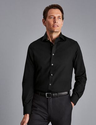Charles Tyrwhitt Men's Slim Fit Non Iron Pure Cotton Shirt - 1533 - Black, Black