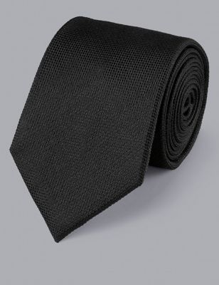 Charles Tyrwhitt Men's Textured Pure Silk Tie - Black, Black