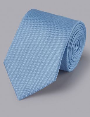 Charles Tyrwhitt Men's Textured Pure Silk Tie - Blue, Blue