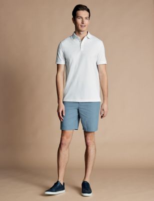 Charles Tyrwhitt Mens Linen Blend Lightweight Shorts - 32 - Mid Blue, Mid Blue,Light Green