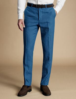 Charles Tyrwhitt Men's Slim Fit Pure Linen Suit Trousers - 3430 - Royal Blue, Royal Blue