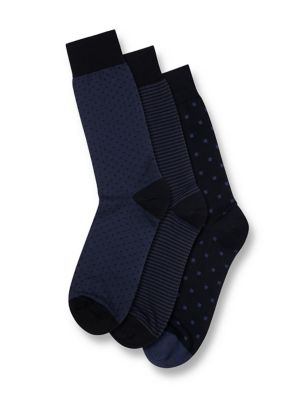 Charles Tyrwhitt Mens 3pk Assorted Cotton Rich Socks - M - Blue Mix, Blue Mix