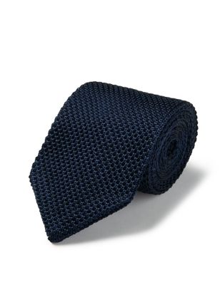 Charles Tyrwhitt Men's Slim Textured Pure Silk Knitted Tie - Navy, Navy