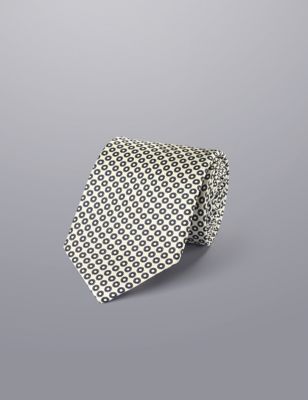 Charles Tyrwhitt Mens Printed Geometric Pure Silk Tie - Neutral, Neutral