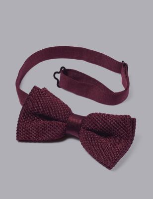 Charles Tyrwhitt Mens Textured Pure Silk Knitted Bow Tie - Burgundy, Burgundy,Navy
