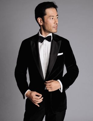 Charles Tyrwhitt Men's Slim Fit Italian Velvet Suit Jacket - 38REG - Black, Black