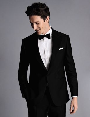 Charles Tyrwhitt Men's Slim Fit Pure Wool Tuxedo Jacket - 40REG - Black, Black
