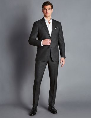 Charles Tyrwhitt Mens Slim Fit Super 120s Wool Suit Jacket - 38SHT - Grey, Grey,Navy