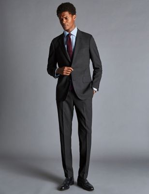 Charles Tyrwhitt Mens Slim Fit Super 120s Wool Suit Jacket - 42LNG - Grey, Grey,Navy