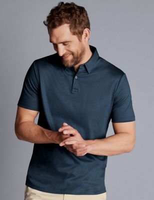Charles Tyrwhitt Mens Pure Cotton Button Down Collar Polo Shirt - M - Blue, Blue,Red