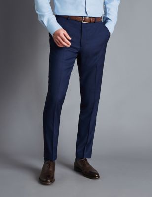 Charles Tyrwhitt Men's Slim Fit Super 120s Wool Suit Trousers - 3232 - Blue, Blue