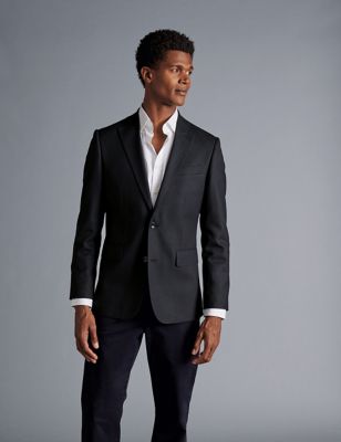 Charles Tyrwhitt Men's Slim Fit Pure Wool Textured Suit Jacket - 40REG - Black, Black