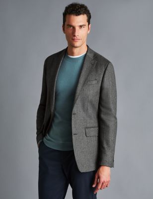 Charles Tyrwhitt Men's Slim Fit Pure Wool Herringbone Suit Jacket - 38REG - Grey, Grey